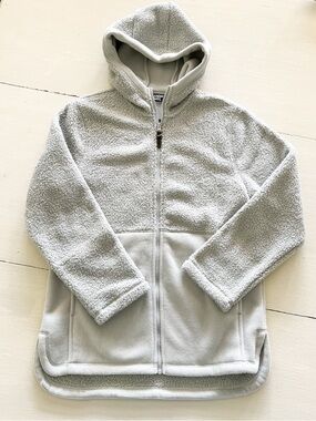 NWT: Lands' End Light Gray/green Sherpa Hooded Full Zip Jacket Women’s S